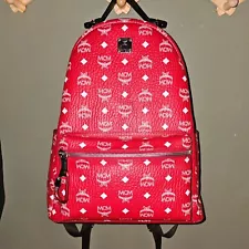 MCM Stark backpack In Red & White VISETOS Print ( RARE )