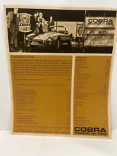 271 HP Cobra Sports Roadster Sales Sheet Spec Sheet Shelby American Venice, CA