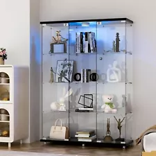 NEW Glass Display Cabinet W/LED Light 3 Doors 4 Shelves Storage Case For Curio