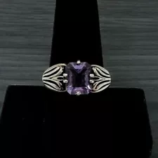 Vintage Sterling Silver Amethyst Ring size 9 Emerald Cut Filigree 90s Style