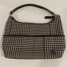 LAUREN RALPH LAUREN Women's Brown Canvas Leather Trim Houndstooth Y2K Purse Bag