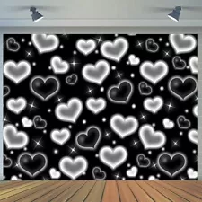 7x5FT Black Heart Photo Backdrop 90s Backdrops for Photoshoot Valentine's Day