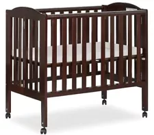 Dream On Me 2 In One Portable Crib Folding Crib with Wheels Espresso