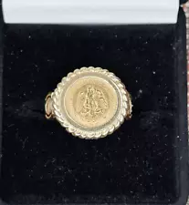 1945 Dos Pesos Gold Coin Ring Horse Shoe Lucky Jewelry 5.282g Sz 9 10k ring