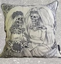 Cynthia Rowley Skeleton Brides Halloween LGBTQ Pillow NWT