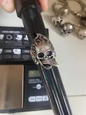 Men's Sterling Silver Moving Tongue Flaming Skull Biker Ring Size 13