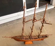 Vintage Wooden Sailing Ship Model 19.5”Long X 17.5" Tall.