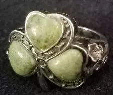 Vintage Irish Hallmarked Sterling Silver Connemara Marble Shamrock Sz 7 Ring 7g