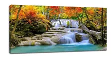 Large Wall Art for Living Room Red Trees Forest Waterfall Landscape Pictures ...