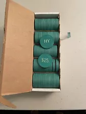 100 Green Clay Composite Poker Chips - HY $25 Chips - New in the Box