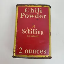 Vintage Schilling & Company CHILI POWDER Spice Can 2 Oz EMPTY for Decor