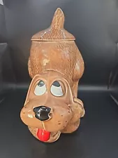 Vintage McCoy Thinking Puppy Hound Dog Cookie Jar Canister 1970s MCM Brown