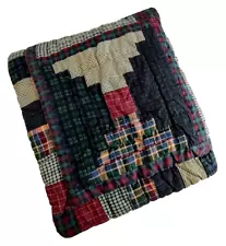 Quilt Comforter Full Queen Log Cabin Blue Cotton 85 x 85 inches