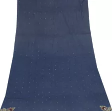 Sushila Vintage Blue Sari Remnant Scrap Pure Georgette Embroidered Craft Fabric