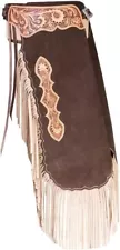 Handmade Western Chinks Suede Leather Floral Tooled Chaps for Adults.