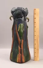 Lrg Antique Art Nouveau Majolica Pottery Jack in the Pulpit Vase,Tiffany Design