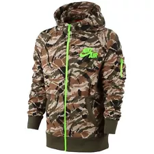 Nike Heritage Camo Full-Zip Hoodie Dark Loden/Flash Lime Men's Large BNWT