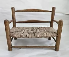 Vintage Doll Bench Ladderback With Rush Seat Farmhouse Style