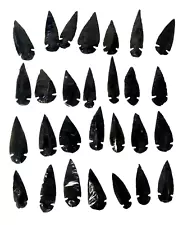 100 LARGE Arrowheads 2" , BLACK OBSIDIAN ,REAL,Hand Knapped,SPEAR,Stone,Mineral