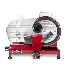 KWS Premium Commercial 320W Electric Meat Slicer 10" Red with Teflon Blade