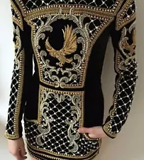 Balmain x H&M Eagle Gold Beaded Embroidered Dress Size US 4 EU 34 RARE NEW YEARS