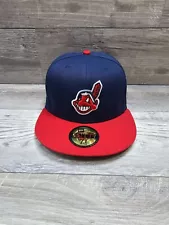 Cleveland Indians Cap Hat New Era Adult Mens Fitted Size 7 3/8 Black Chief Wahoo