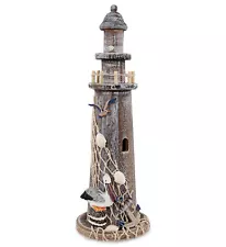 CoTa Global Brown Wooden Nautical Lighthouse with Fish Net Decor - 13.5 Inches