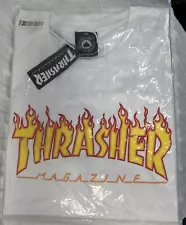 Mens Thrasher Magazine Flame Logo Tee, White - New With Tags Size 2XL