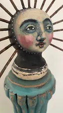 Primitive Iconic Folk Art Doll Assemblage Tall Wood Clay OOAK grittyjane