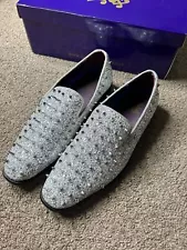 AM Silver Metallic Spiked Glittered Slip-On Formal Loafer Men’s Size 7 Prom