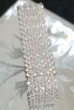 ð SALE STERLING SILVER WIDE GENUINE DIAMOND COCKTAIL TENNIS WEDDING BRACELET