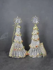 Lot of 2 Spun Glass Christmas Tree Figurines New Old Stock Roman Inc