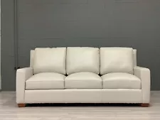 Bone Colored Top Grain Leather Sofa From USA Premium