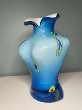 Vintage Murano Style Art Glass Ladies Bust Torso Vase BLUE