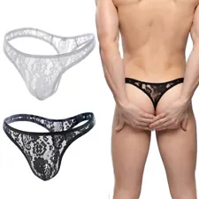 Mens Lace Sexy G-String Thong See-Through Lingerie Underpants Panties Underwear