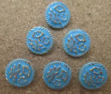 6-Czech Glass 1920's-1930's Gold Edielweiss Flowers-UV Reactive Blue Buttons#184