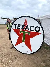 Vintage Large Porcelain Texaco Oil Gas Gasoline Sign 6 by 6 foot 2 sided 1964