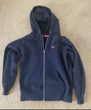 SS17 SUPREME ZIP SMALL BOX LOGO HOODIE HOODED SWEATSHIRT NAVY sz M