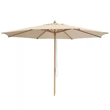 Apluschoice 13 Ft Patio Wooden Umbrella Sunshade German Outdoor Beach Beige