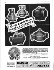 1938 BADGER WATER METERS "...FOR RELIABLE RECORDING..." SALES ART AD