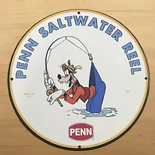 VINTAGE PENN PORCELAIN SIGN FISHING BAIT REELS SALES SERVICE STATION PUMP PLATE