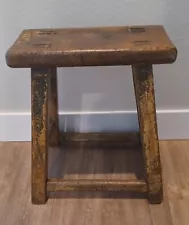 Antique/Primitive 1800's Milking Stool Seat/Bench Wood/Oak Mortise Tenon Joints