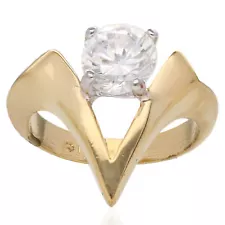 18K Yellow Gold Plated Cubic Zirconia Solitaire Fashion Ring