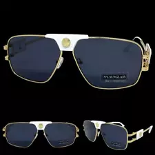 Classic Retro Hip Hop Rapper Dark Lens SUN GLASSES Big Gold Frame For Wide Heads