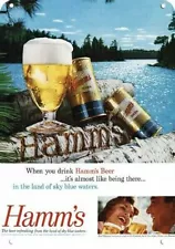 1960 HAMM'S BEER Wood Carving Sky Blue Waters DECORATIVE REPLICA METAL SIGN