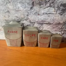 Antique French Kitchen Nesting Canisters Metal Art Deco Set Of 4