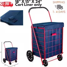 Folding Grocery Basket Cart Line Shopping Wheel Large Utility Laundry18"X15"X24"