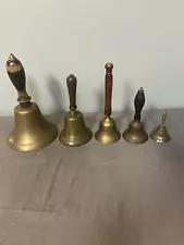 SET OF FIVE VINTAGE HAND BRASS SCHOOL BELLS