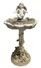 VINTAGE CAST CONCRETE OR STONE CHERUB AND ROSES BIRD BATH 8 LBS