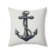 Vintage-Style Navy Blue Anchor Throw Pillow - Rustic Nautical Decor